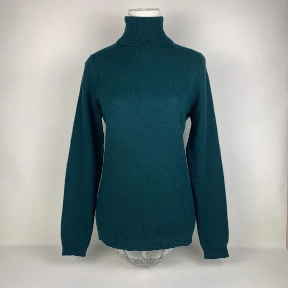 Charter Club Cozy Green Cashmere Turtleneck Sweater - Elegant Women's Knit Jumpe - Picture 1 of 6